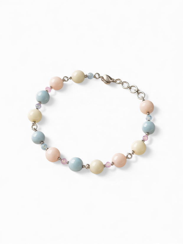 beryl morganite bead bracelet with magnetic clasp.