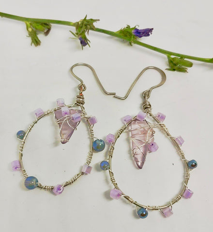 Lavender Love Glass Hoop Earrings