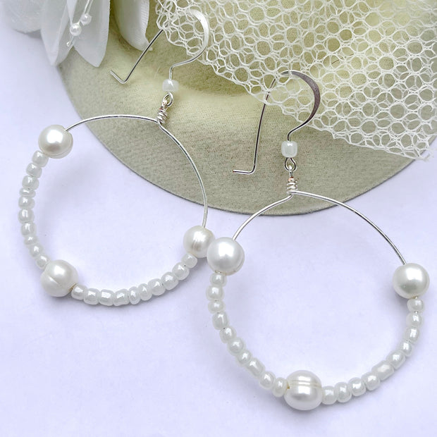 Half Shell Pearl Hoop Earrings