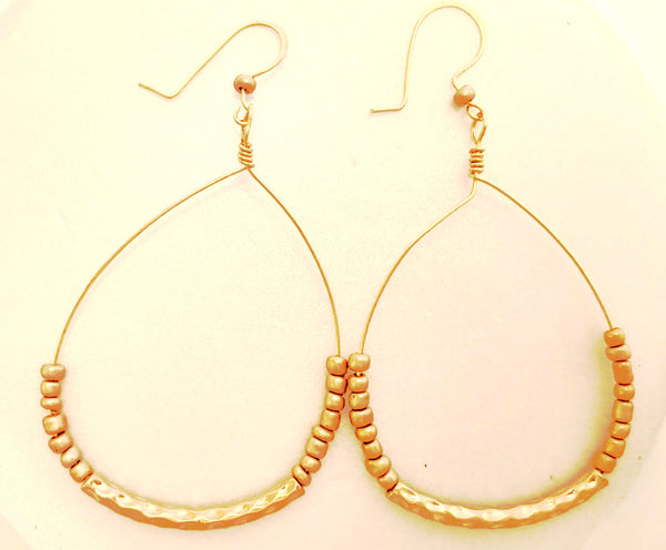 Gold Beaded Wire Hoop Earrings
