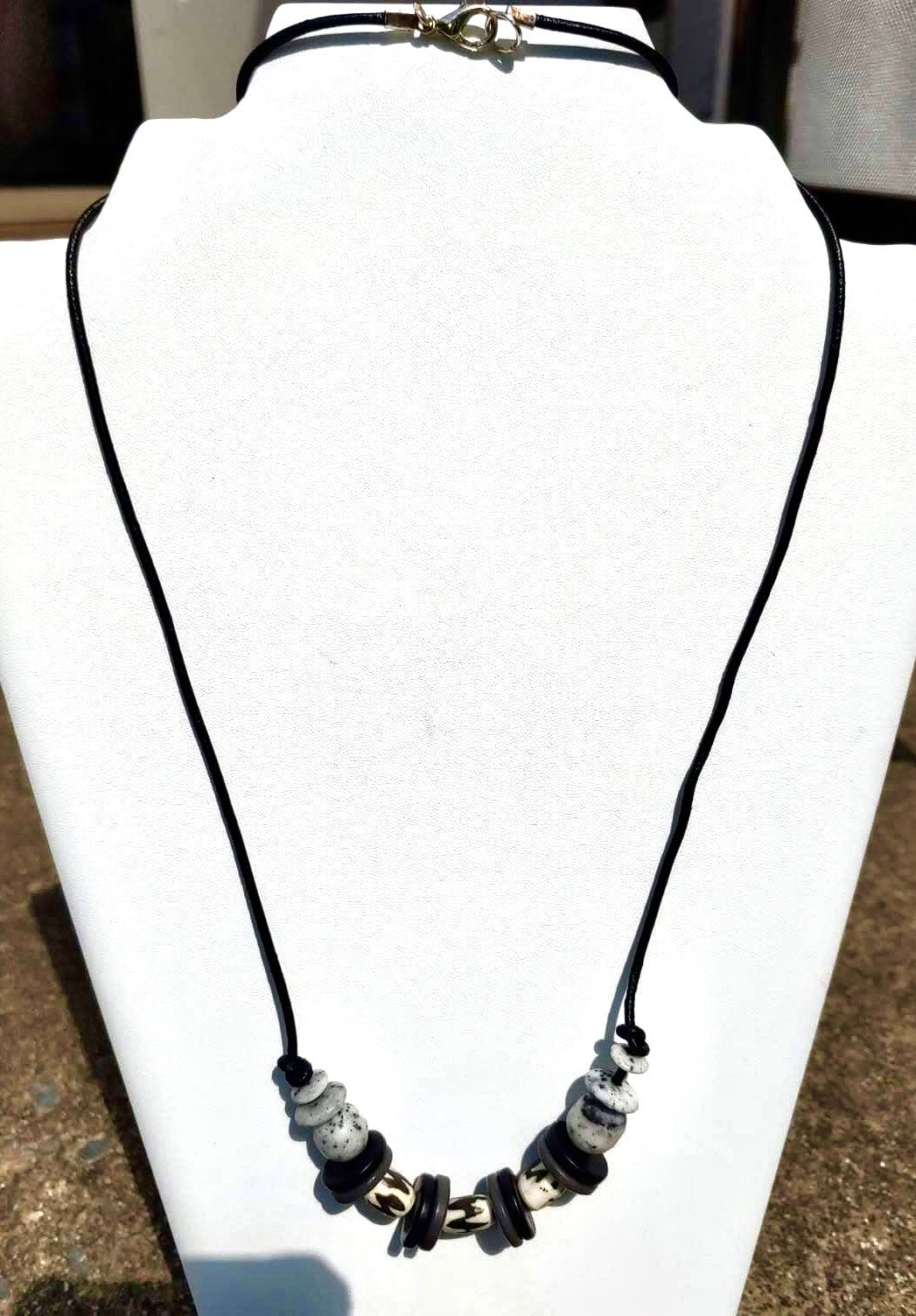 The Classics Black and White Leather Necklace